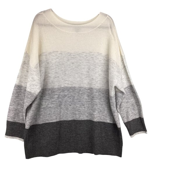 Talbots Sweater Size 3X Ribbed Knit Color Block‎ Ombré White Gray Striped - Picture 1 of 9